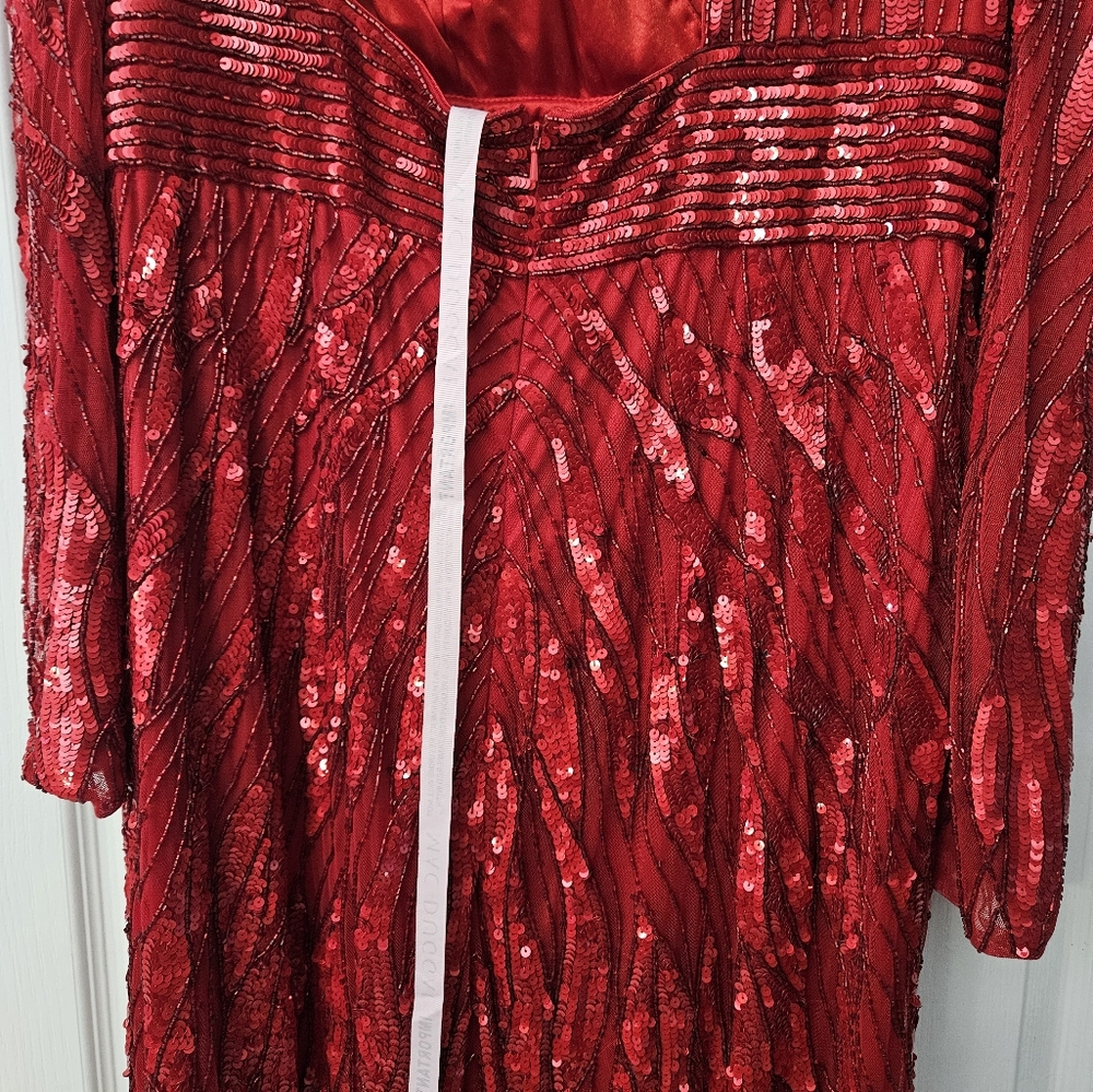 Mac DuggalEmbellished Faux Wrap Open Back Gown Red Sz 18 NWT - Picture 11 of 16